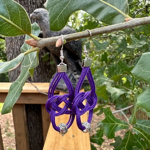 HandMade Solid Purple with silver accent beads Boho Earring… - Picture 3 of 6